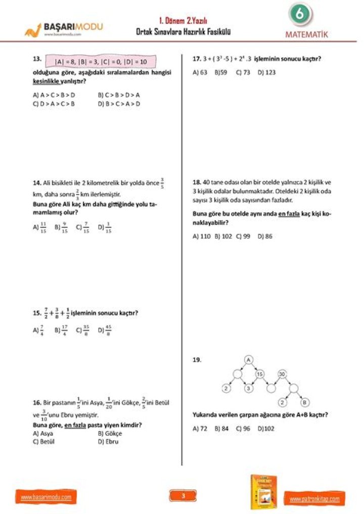 9. Sanıf Matematik 1 Ünite Test PDF Download