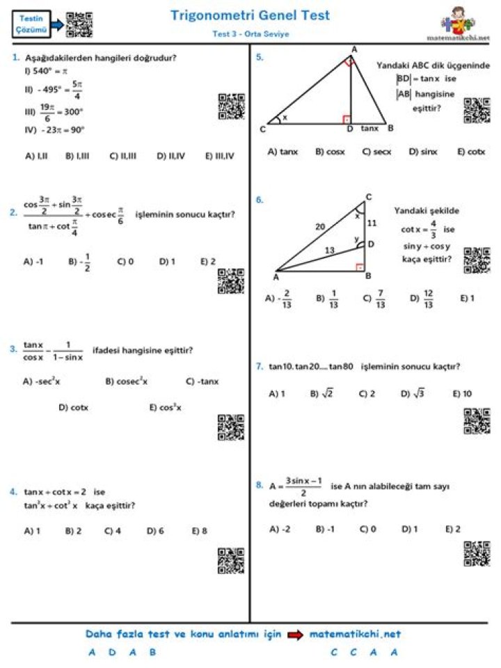 9 Sınıf Trigonometri Test PDF Download: Accurate Exam Prep
