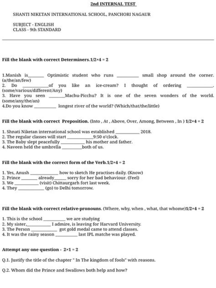 Free 9th Class Test PDF Download – Ready for Exams
