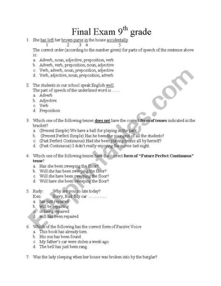 9th Grade English Final Exam Questions PDF – Download Free Practice PDFs