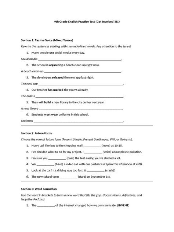 9th Grade English Practice Test PDF – Instant Download
