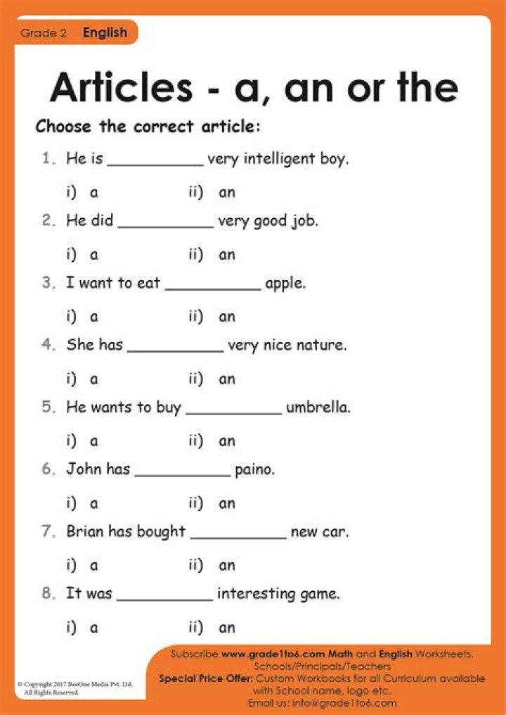 Free A, An, The Worksheets PDF for Instant Grammar Practice