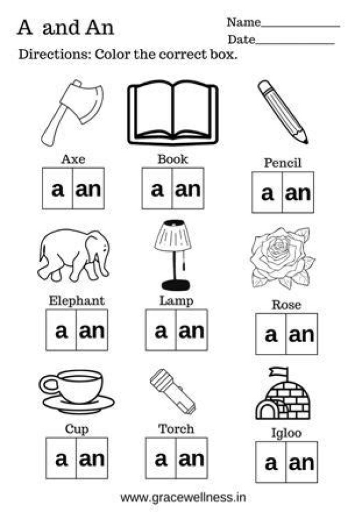 Free A and An Worksheets for Kindergarten PDF Download