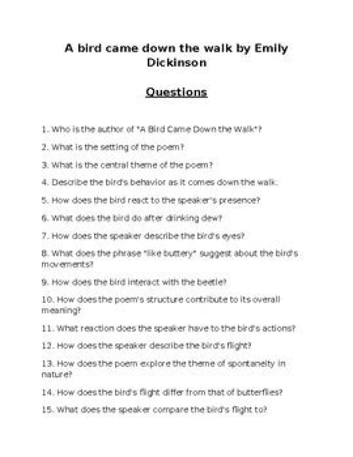 A Bird Came Down the Walk: Questions and Answers PDF