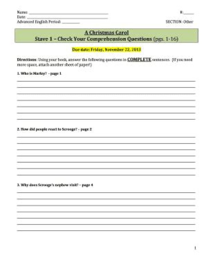 Christmas Carol Comprehension Questions PDF: Analysis & Study Guide