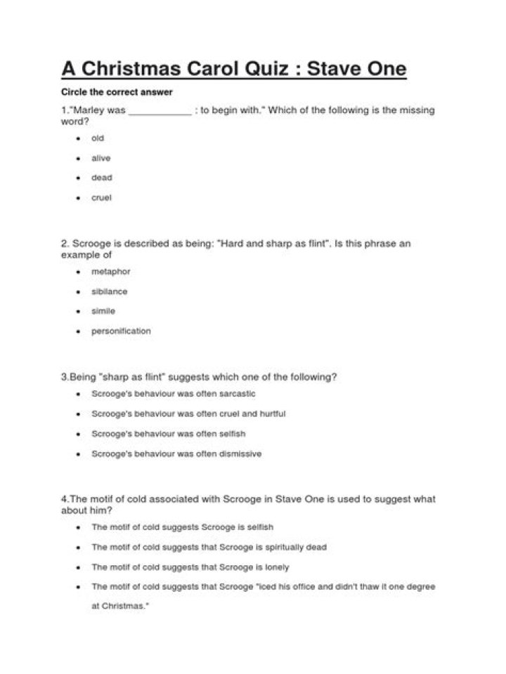 Christmas Carol Stave 1 Test PDF – Free Download & Practice