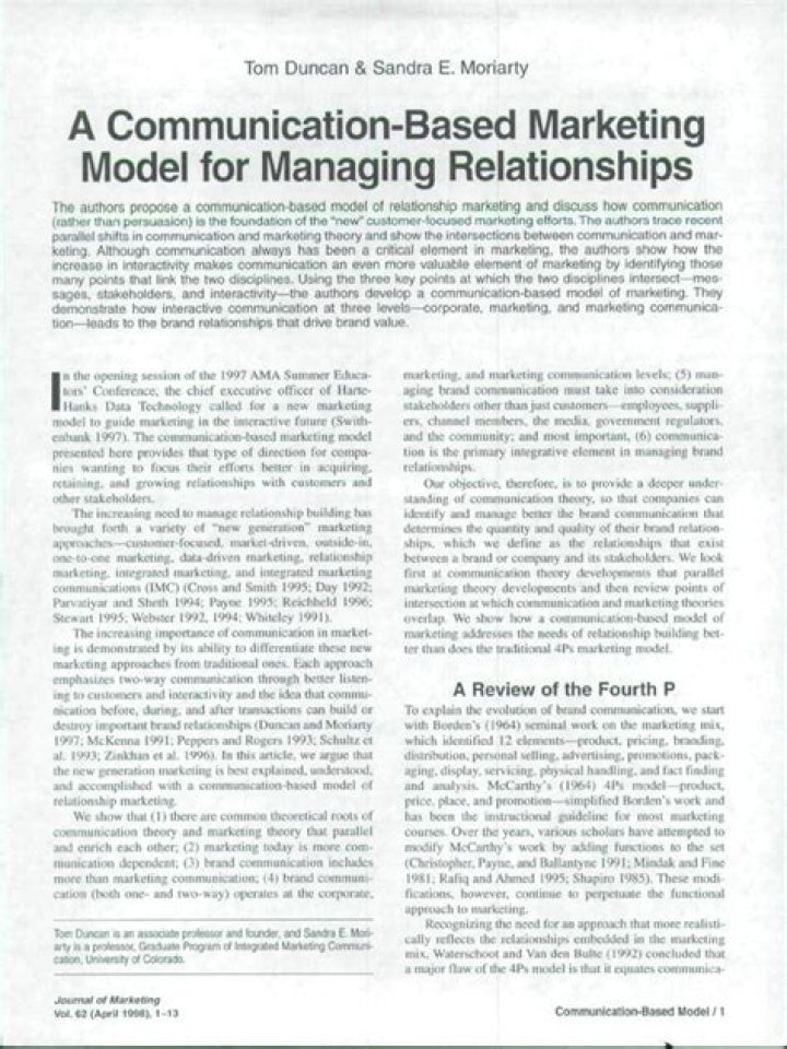 Communication-Based Marketing Model for Managing Relationships – Downloadable PDF Guide