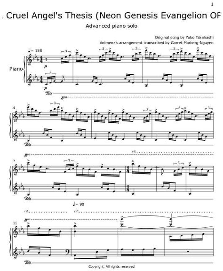 Cruel Angel's Thesis Piano Sheet PDF: Full Notated Score Download