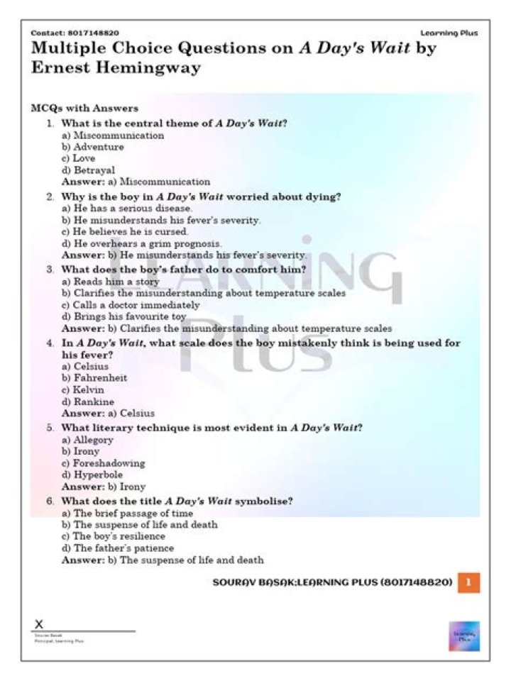A Day's Wait: Common Questions & Answers PDF