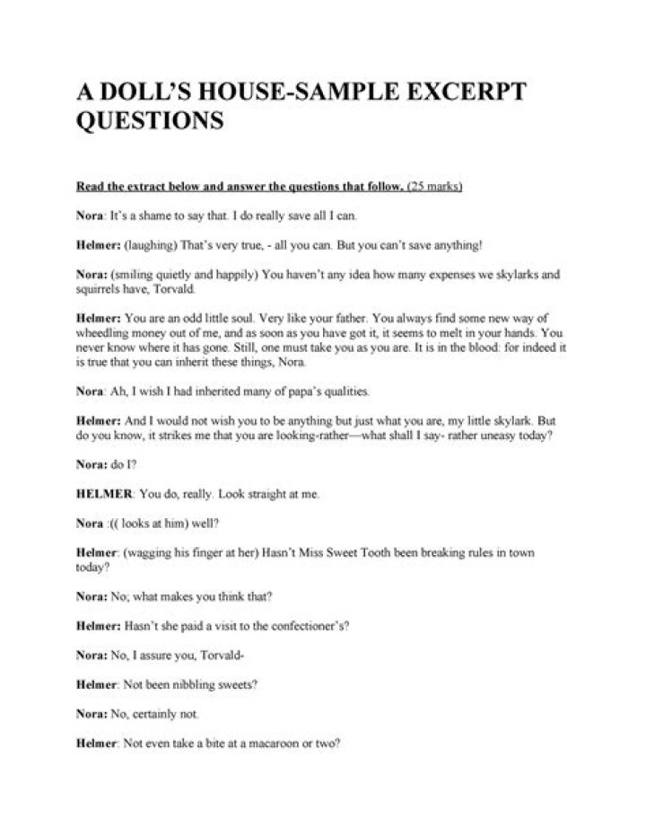 A Doll’s House Excerpt Questions and Answers PDF – Complete Study Guide
