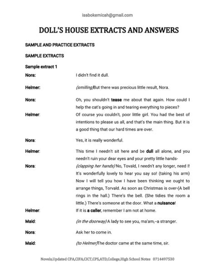 A Doll's House Extract Questions & Answers PDF – Perfect Study Guide