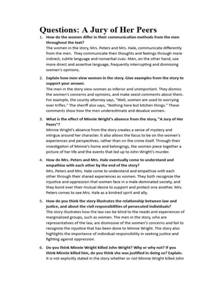 A Jury of Her Peers: Essential Questions & PDF Guide