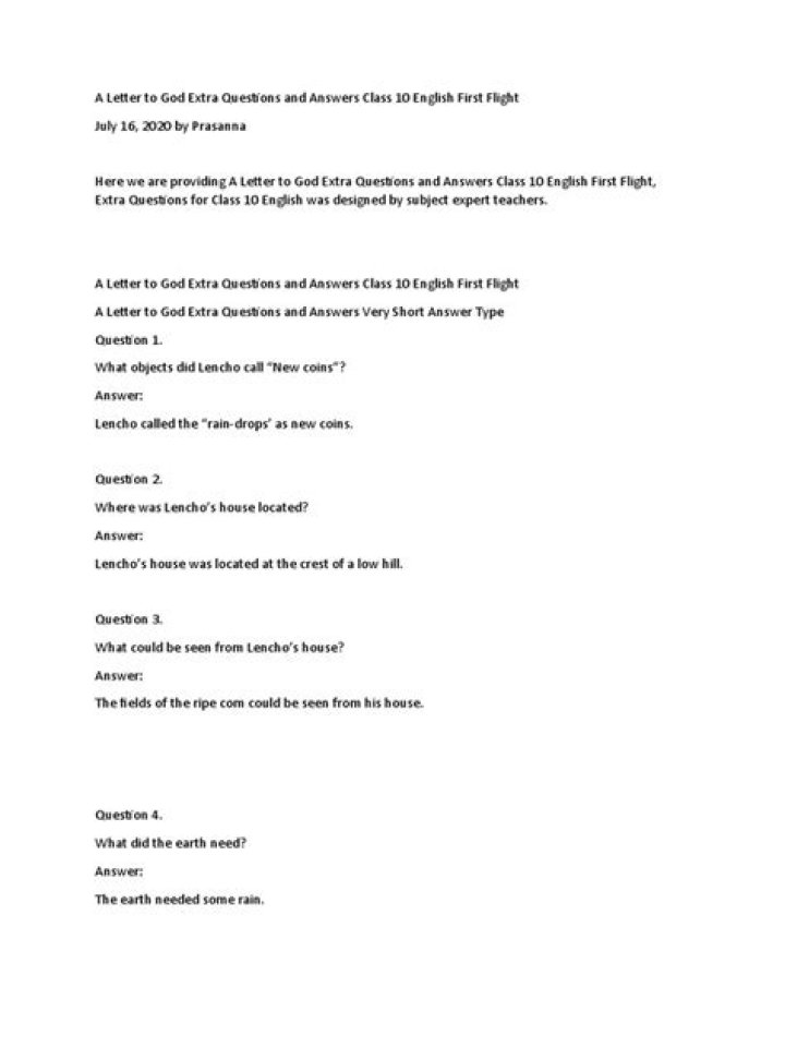 A Letter to God Extra Questions PDF: Answer All Spiritual Queries