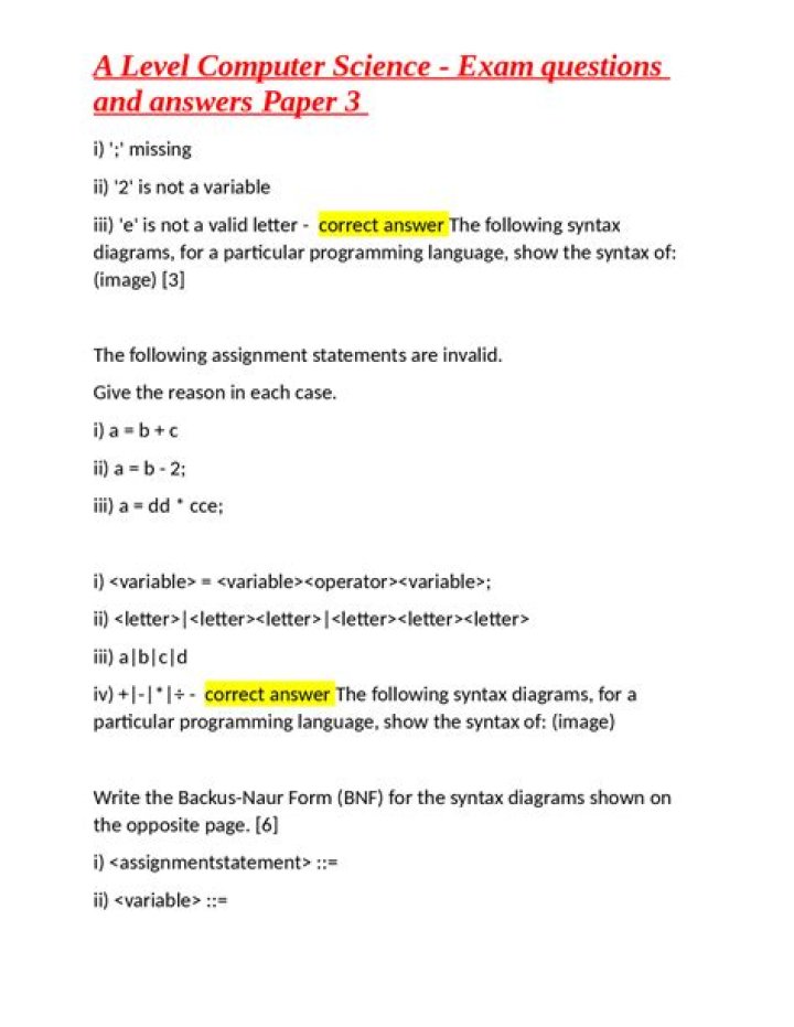 A-Level Computer Science Questions and Answers PDF Guide
