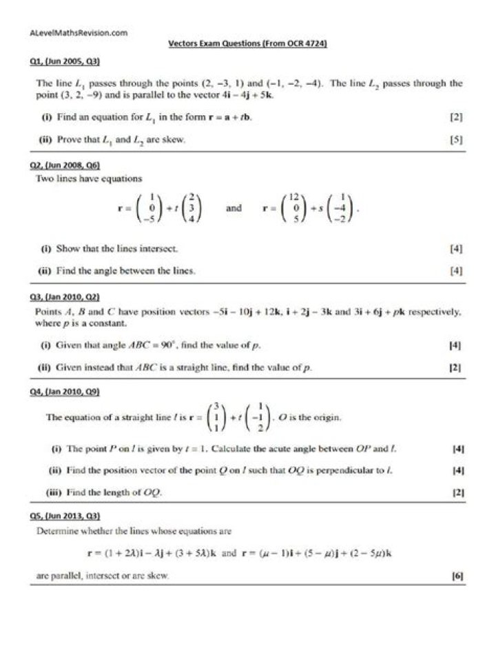 A Level Maths Vectors Questions PDF – Free Practice & Solutions