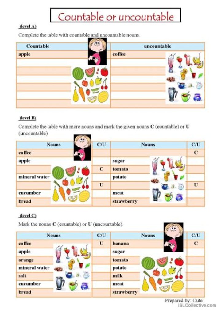 Countable and Uncountable Nouns List PDF – Free Download