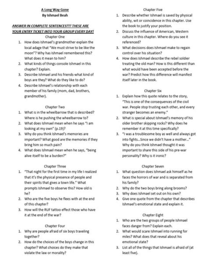 A Long Way Gone Chapter Questions PDF for Analysis