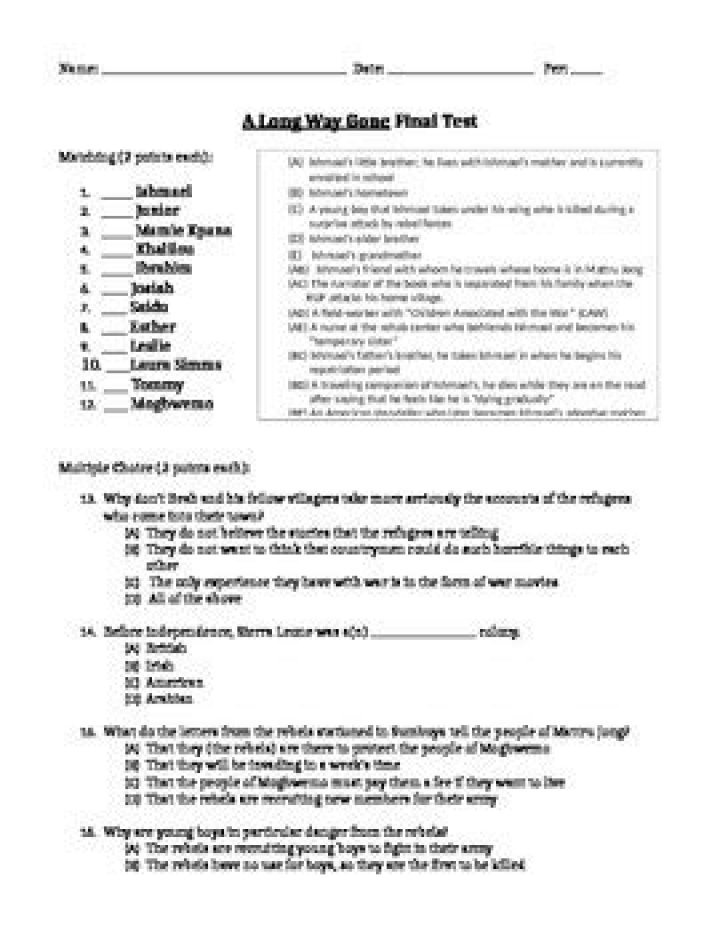 A Long Way Gone Test PDF: Official Practice Exam & Answer Key