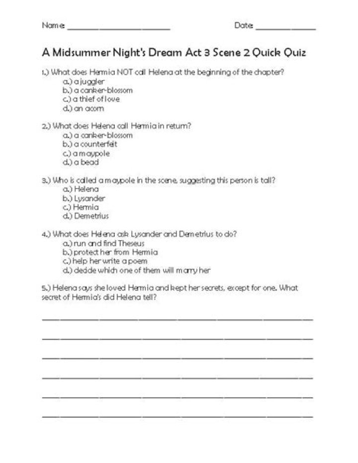 A Midsummer Night's Dream Act 1 Questions & Answers PDF