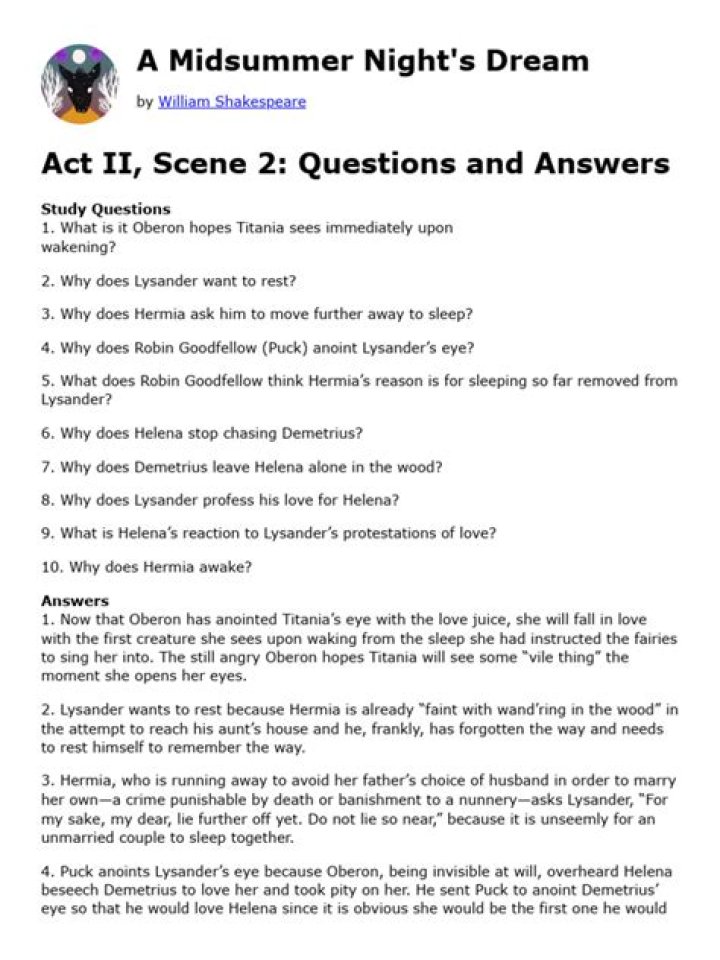 Midsummer Night's Dream Act 3 Questions & Answers PDF: Complete Study Guide