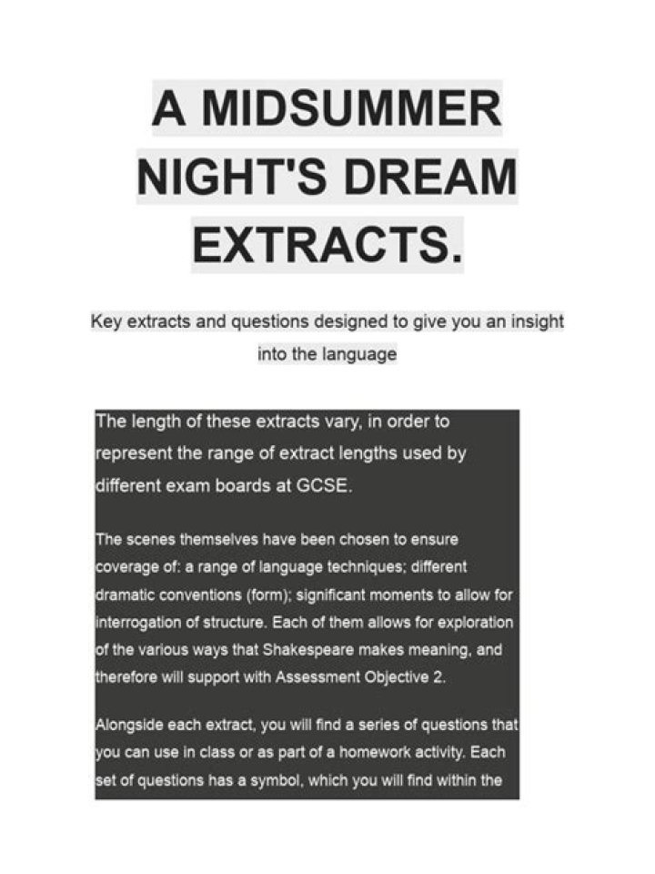 Midsummer Night's Dream Extract Questions PDF: Analyze Key Scenes & Themes