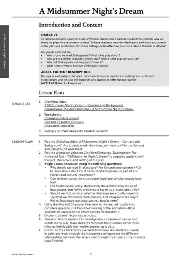 A Midsummer Night's Dream Lesson Plans PDF: Engaging Classroom Activities