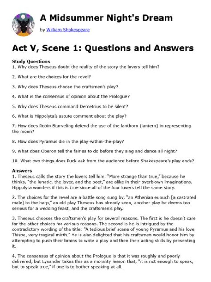 Midsummer Night's Dream Questions PDF – Analyze Key Themes & Answers