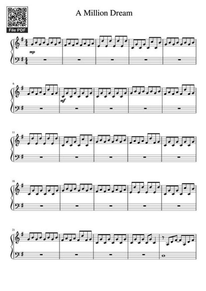 Download A Million Dreams Piano Sheet Music PDF for Free