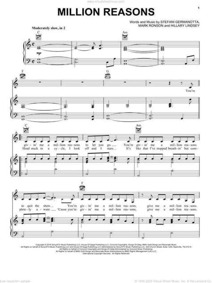 A Million Reasons Sheet Music PDF – Download Free For Free