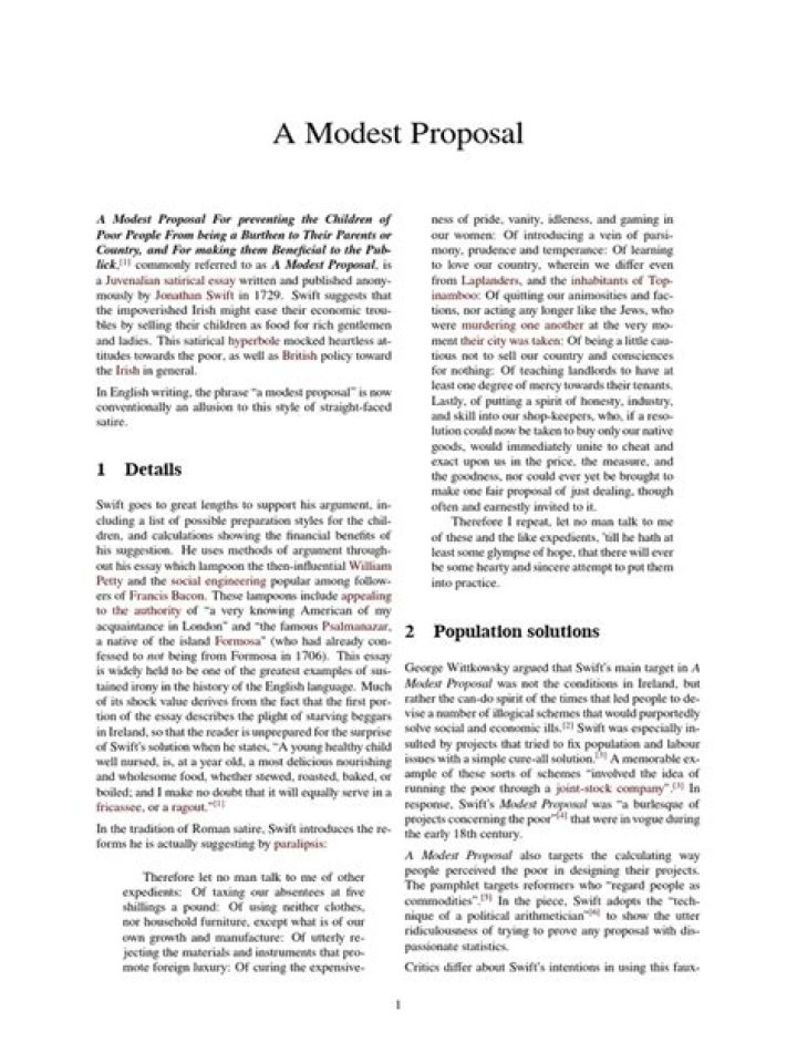 A Modest Proposal PDF Questions & Analysis
