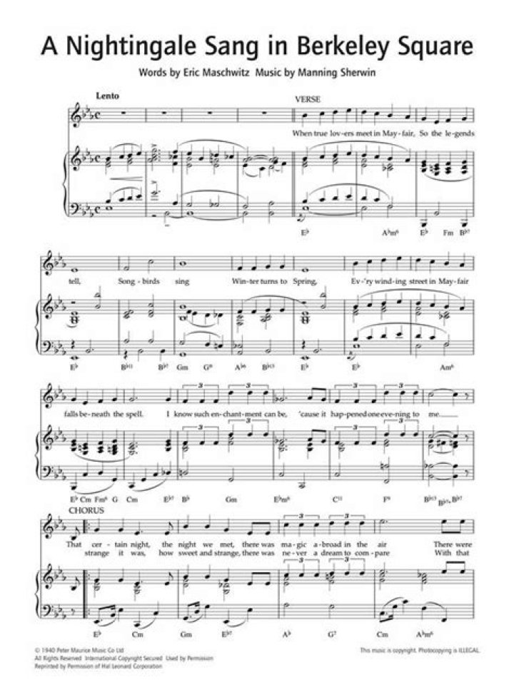 A Nightingale Sang in Berkeley Square – Piano Sheet Music PDF Download
