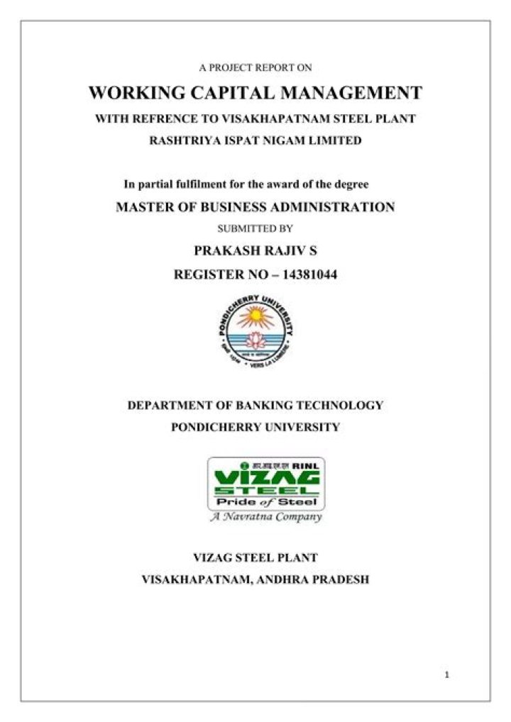 Comprehensive Project Report on Working Capital Management PDF