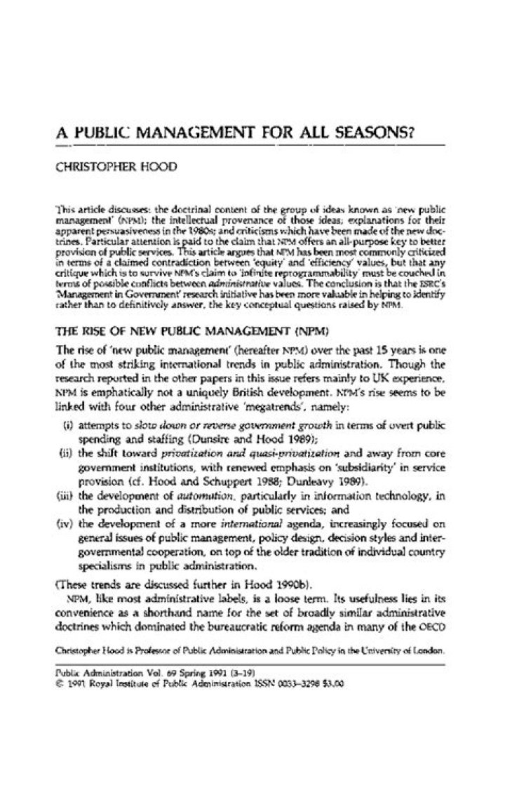 A Public Management for All Seasons by Christopher Hood: PDF Guide