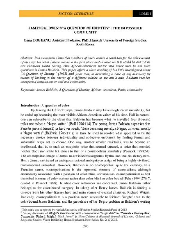 A Question of Identity: James Baldwin’s Insightful PDF Analysis
