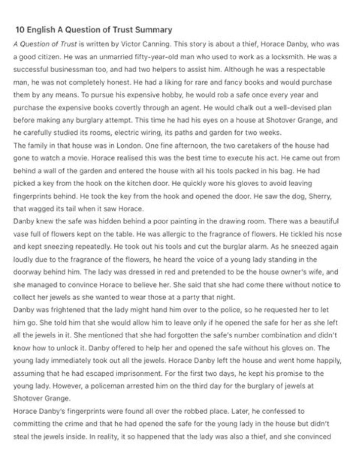 A Question of Trust: Key Summary in PDF Format