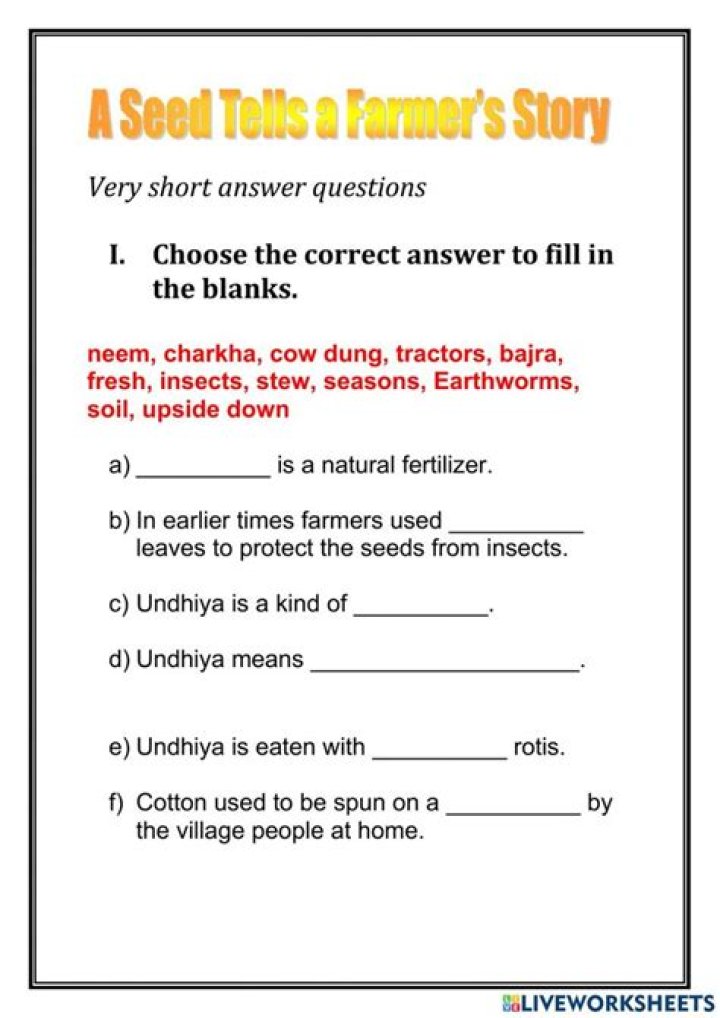 Explore Farmer Stories Through Seeds: Worksheet Questions & Answers PDF
