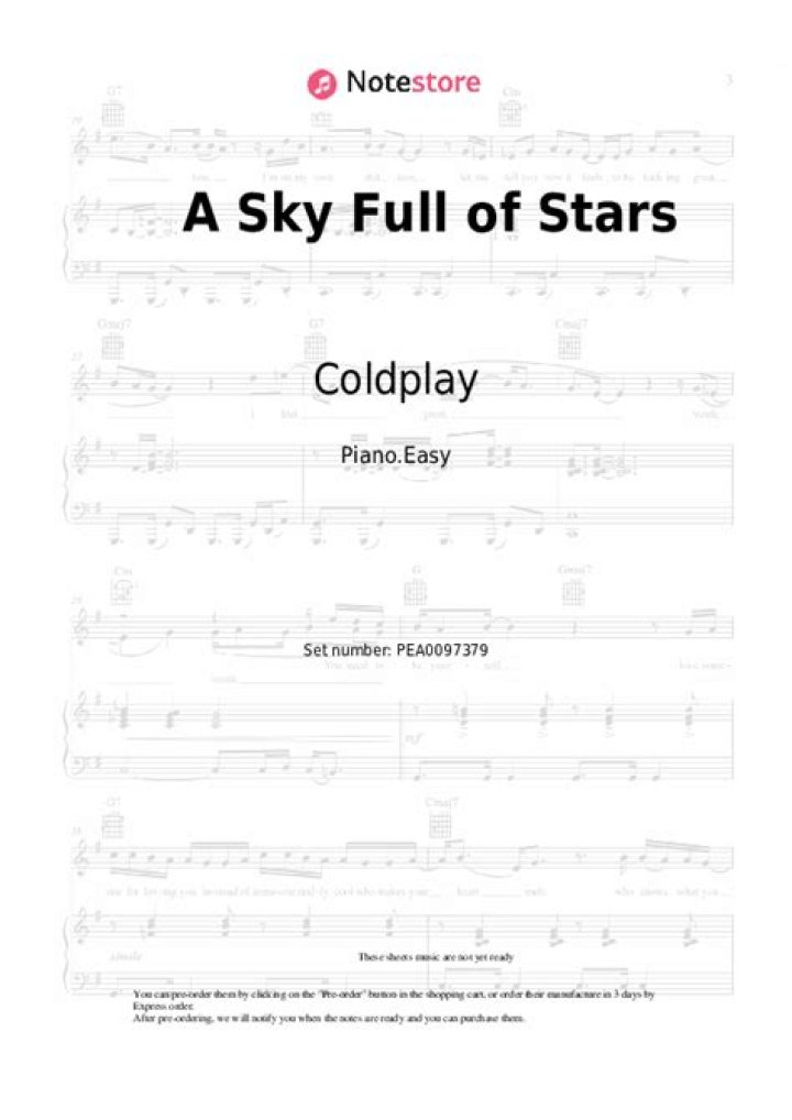 A Sky Full of Stars Piano Sheet Music PDF for Instant Download