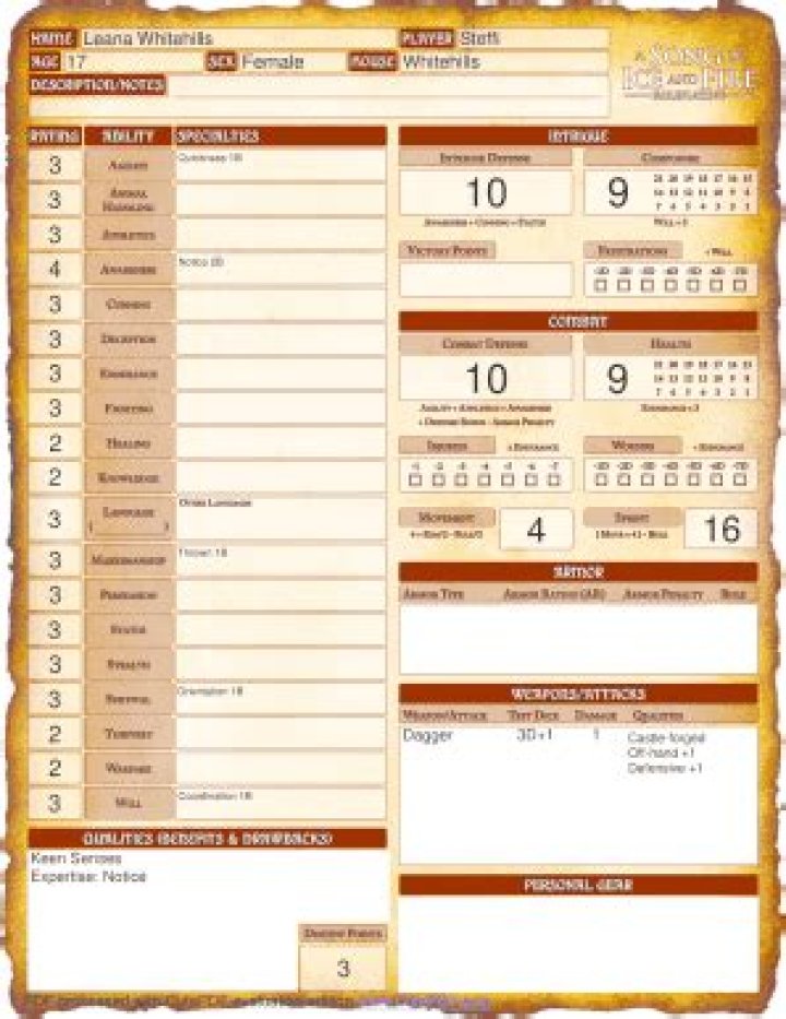 A Song of Ice and Fire RPG Character Sheet PDF – Complete Free Guide