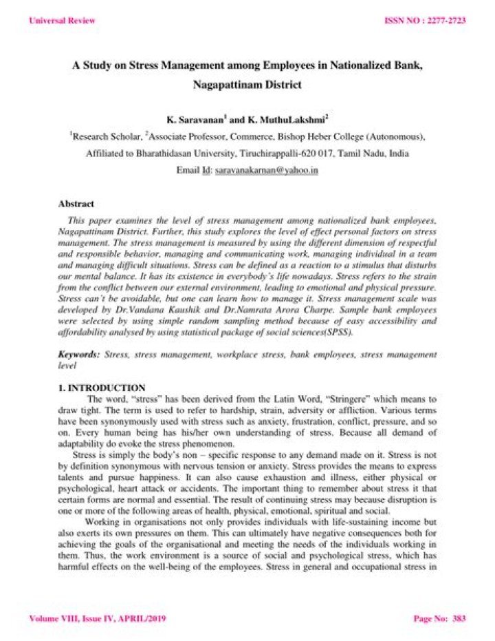 Stress Management Among Bank Employees: A Critical Study PDF