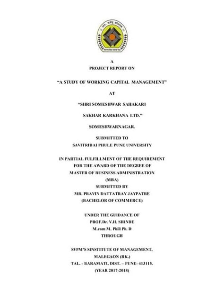 Working Capital Management Project Report: Comprehensive Study & PDF Report