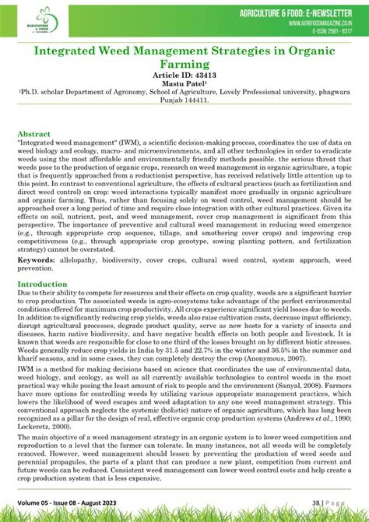 Comparing Organic Weed Management: A Systems Analysis of Contrasting Strategies