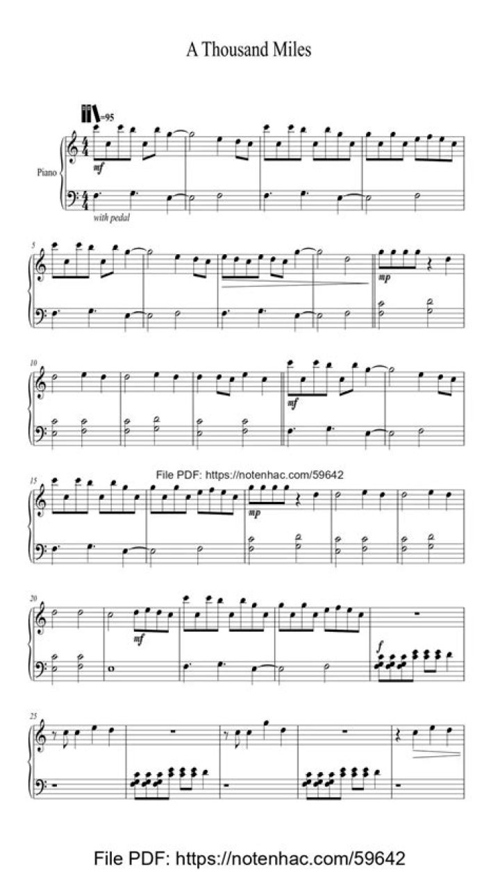 Free A Thousand Miles Piano Sheet Music PDF – Download Instantly