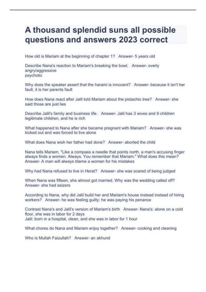 A Thousand Splendid Suns: Key Questions & Answers PDF