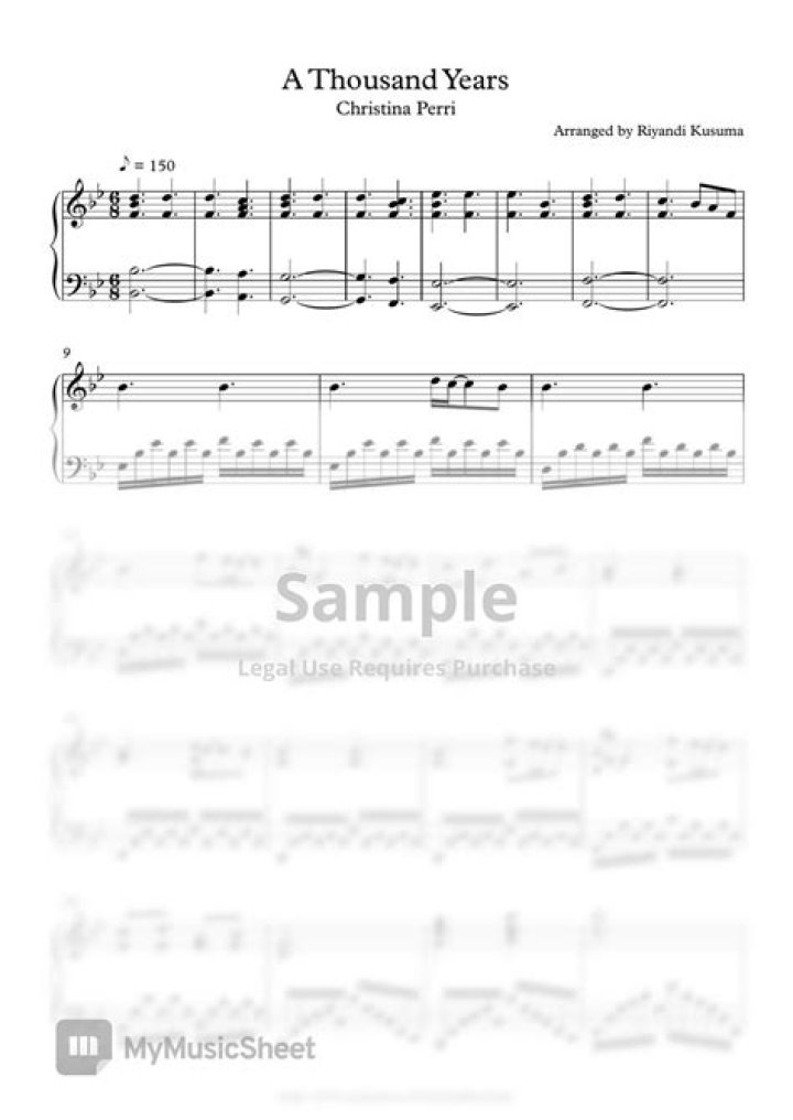 A Thousand Years Piano Sheet Music PDF with Lyrics Download