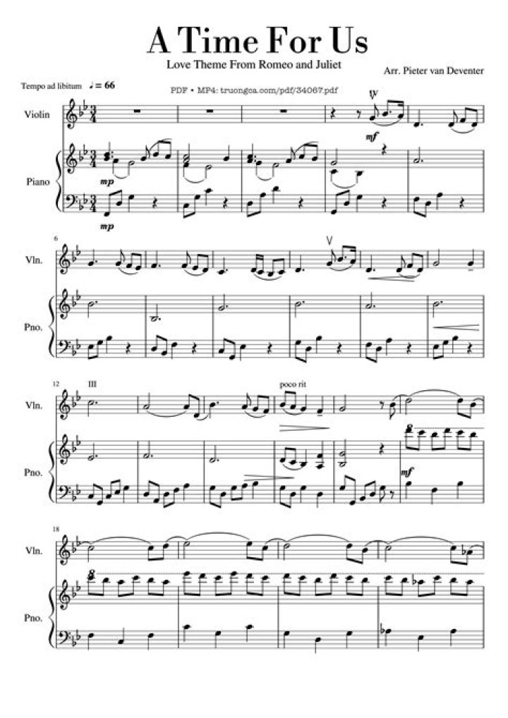 Free Download: Piano Sheet Music for 'A Time for Us' (PDF)