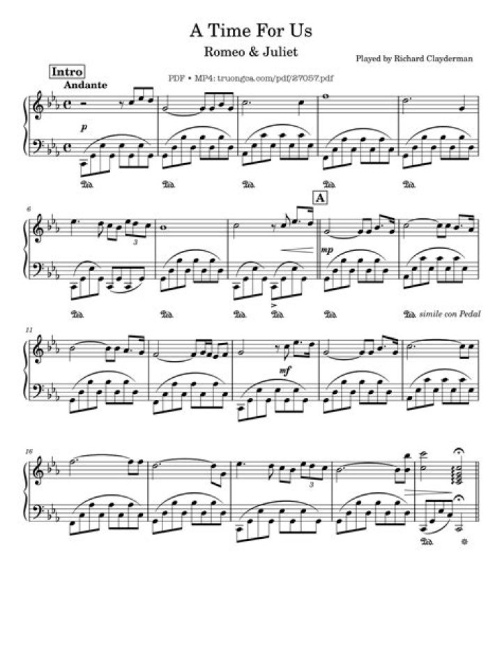 A Time for Us Piano Sheet PDF – Easy Sheet Music Download