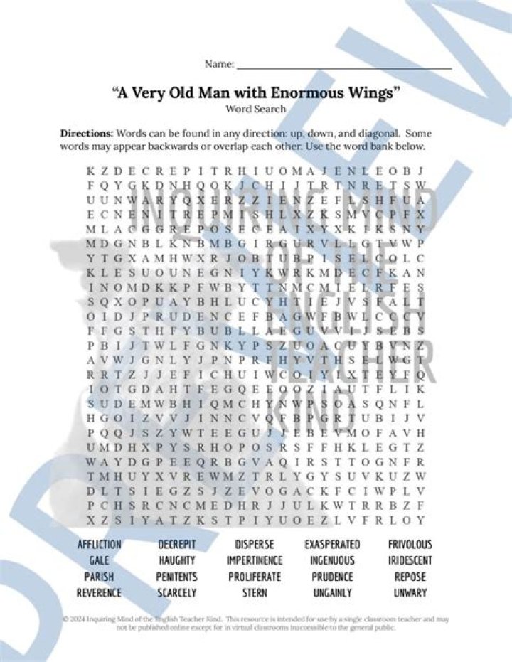 A Very Old Man with Enormous Wings PDF Answers & Analysis