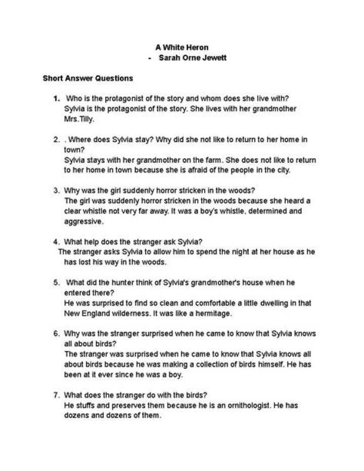 A White Heron: Comprehensive Questions and Answers PDF