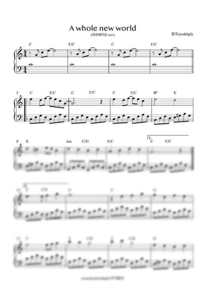 A Whole New World Easy Piano Sheet Music Free PDF Download