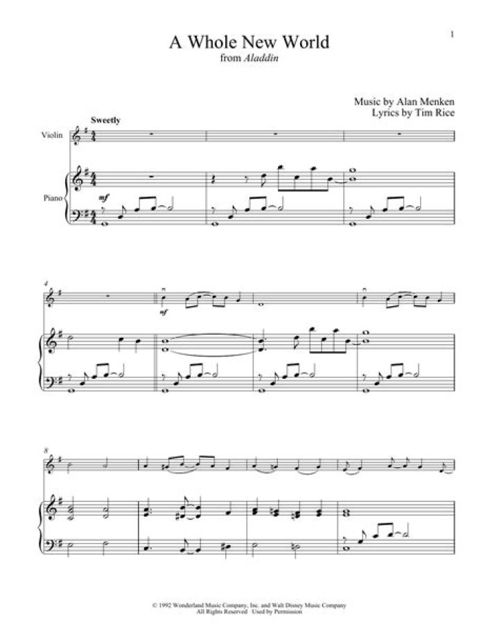 A Whole New World Violin Sheet Music PDF Free – Instant Download